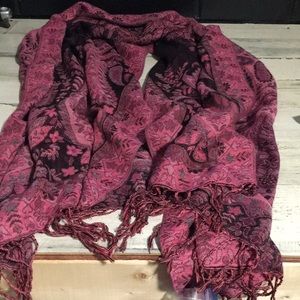 Black pink paisley blanket type scarf with tassels